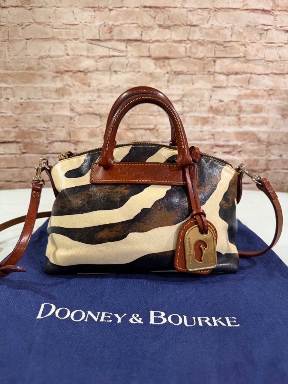 Vintage Dooney & Bourke Florentine Vacchetta Leather Zebra Mini Satchel Bag - Picture 2 of 13